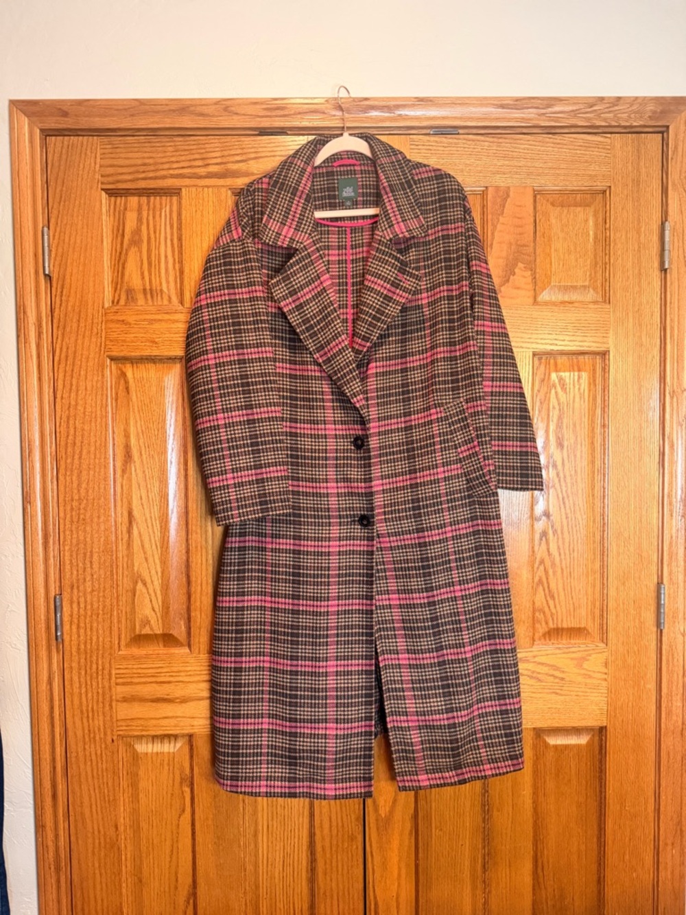 wild fable Brown & Pink Plaid Long Pea Coat